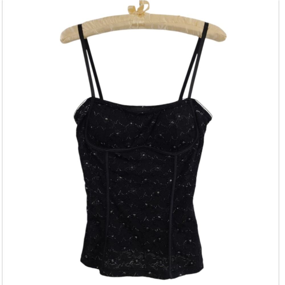Byline Lace Bustier Corset Top Size M Black Silver Metallic Gothic Y2K Party